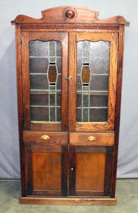 Cupboard with Stained Glass Doors, 37"W x 73.5"H x 16"D