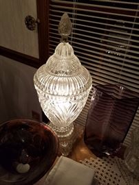 One of a pair of lighted crystal lamps