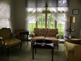 Fine quality quilted floral love seat and Henredon chairs