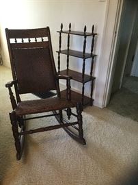 Antique rocker with rush woven seat