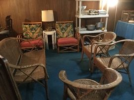 Vintage rattan settee and chairs