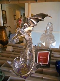 Franklin Mint silver and crystal Dragon sculpture by Michael Whelan