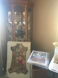 Scout items, curio cabinet, & 