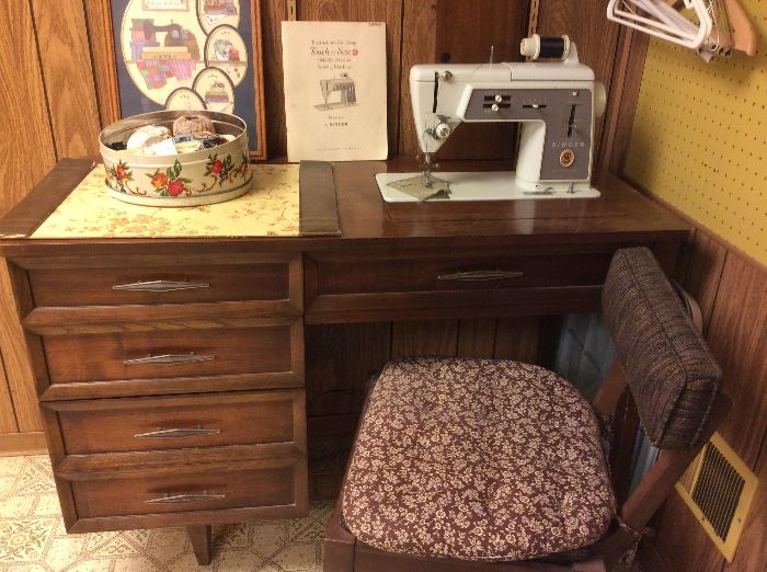 Sewing machine, chair, & cabinet