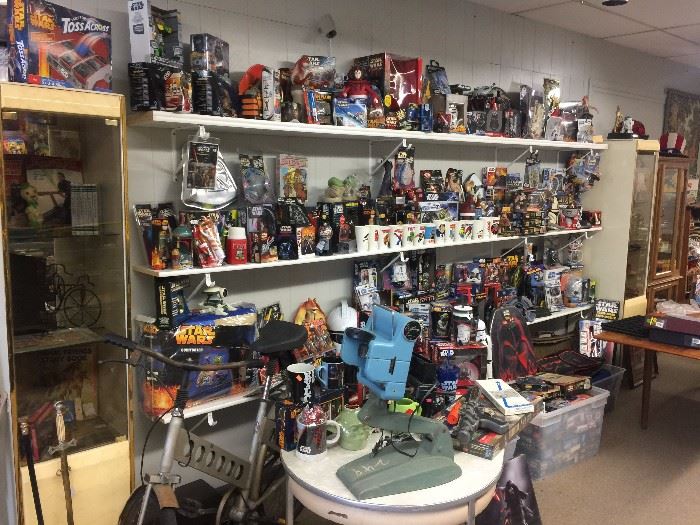 Large Star Wars Collection, Shelving, Curio Cabinets, Retro 1950s Table, Vintage Legnano Bicycle from Italy