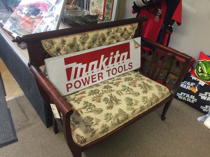 Antique Parlor Bench, Advertising Sign