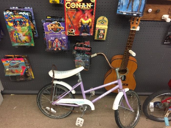 Vintage Banana Seat Kids Bike, Guitars, New & Vintage Action Figures, Shelving, Vintage Toys