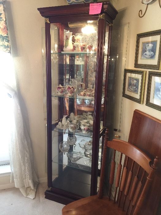 Cherry wood curio with brass accents, very nice!