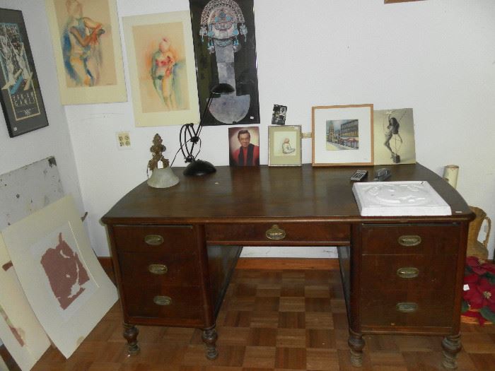 Antique Mahogany desk,  Grand Rapids,  artwork