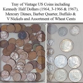 Coins Silver Kennedy Half Dollars Mercury Dimes Barber Quarter Buffalo Nickel Wheat Cents