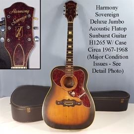 Instrument Guitar Acoustic Harmony Souvereign Deluxe Jumbo H1265 1966 As Is