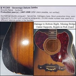 Instrument Guitar Acoustic Harmony Souvereign Deluxe Jumbo H1265 1966 As Iss Details