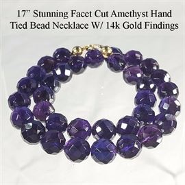 Jewelry Gold 14k Yellow Findiings On Facet Cut Amethyst Bead Necklace