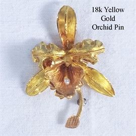 Jewelry Gold 18k Yellow Orchid Pin