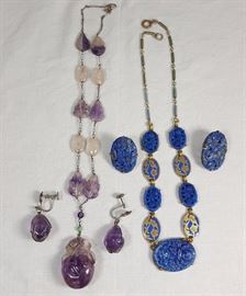 Jewerly Necklaces Art Deco Amethyst Blue Czech Gass And Lapis Sets With Earrings