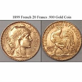 Coins Gold France 1899 20 Francs Rooster