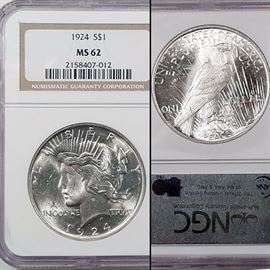 Coins MS 62 1924 Silver Peace Dollar NGC Graded