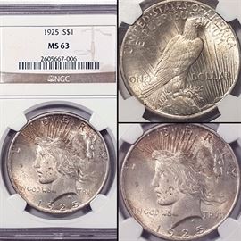 Coins MS 63 1925 Silver Peace Dollar NGC Graded