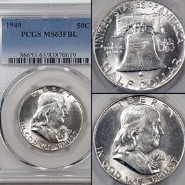 Coins MS 63FBL 1949 Silver Franklin Half Dollar PCGS Graded