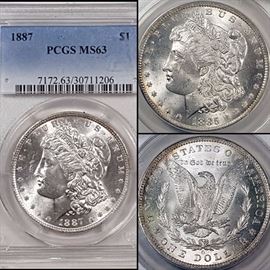 Coins MS 63 1887 Silver Morgan Dollar PCGS Graded