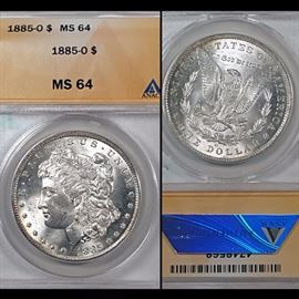Coins MS 64 1885 O Silver Morgan Dollar ANACS Graded