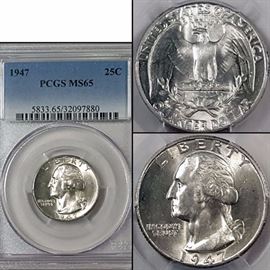 Coins MS 65 1947 US Silver Quarter PCGS Graded