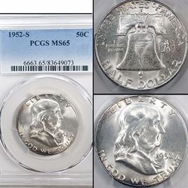 Coins MS 65 1952 S US Siver Franklin Half Dollar