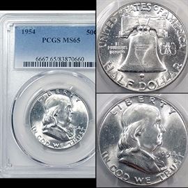 Coins MS 65 1954 Silver Franklin Half Dollar PCGS Graded