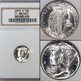 cOINS MS 66 1945 D Silver Mercury Dime NGC Graded