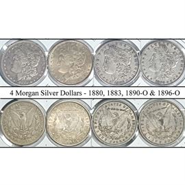 Coins Silver Morgan Dollars 1880 1883 1890o 1896o