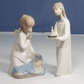 Lladro Guardian Angel with Sleeping Baby and Girl with Candle