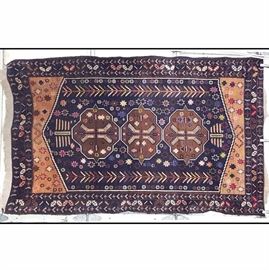 Linens Persian Rug Blue Background Stars Leaves Triple Medallion