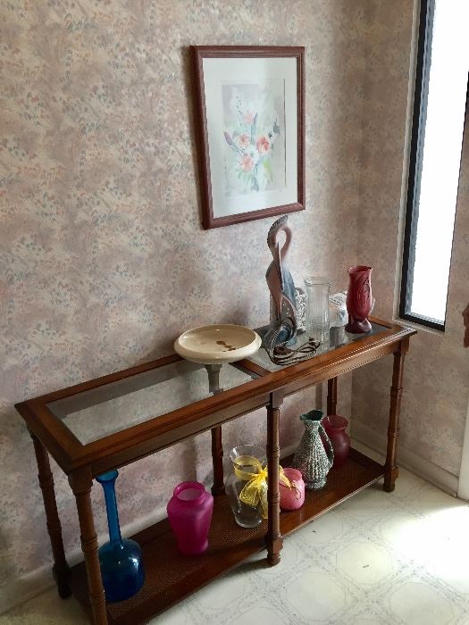 Foyer/Console display table with beveled glass inserts 