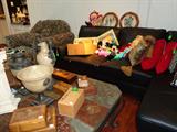 Mickey and Minnie, wooden boxes, animal print chair and ottoman