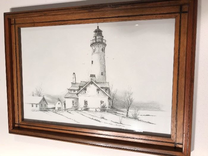 Racine Lighthouse picture signed by the artist