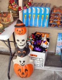 Vintage, Halloween, blow mold, Jack-o-lantern, Skeleton, Black Cat, party supplies