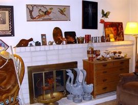 Vintage, Mid Century gravel art, string art, dresser, chest, Lincoln penny collection, Asian, Chinese, art, pottery, vase, tin, yard art, Geese, sculpture, retro, 1970's, Elvis wall plaque