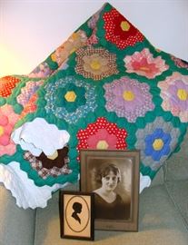 Hand-made Quilt, Grandmother's Garden, vintage photos