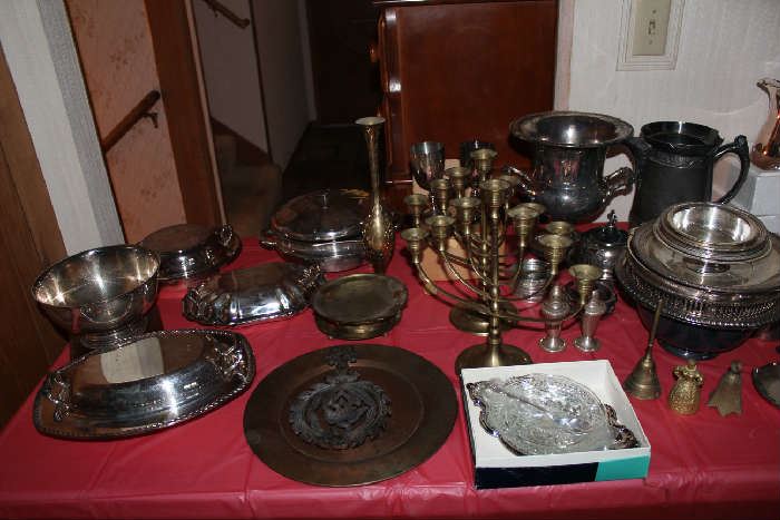 Silver plate, brass, copper platter