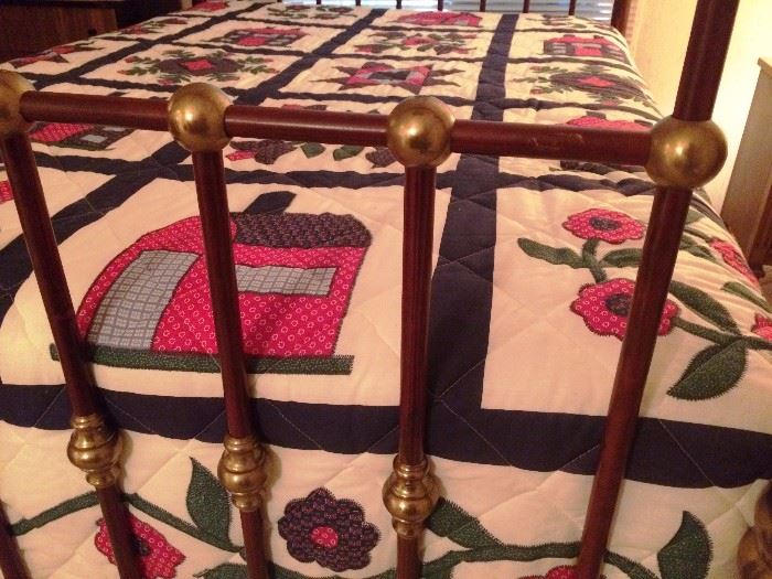 Detail of Vintage Mahogany and Brass Bed