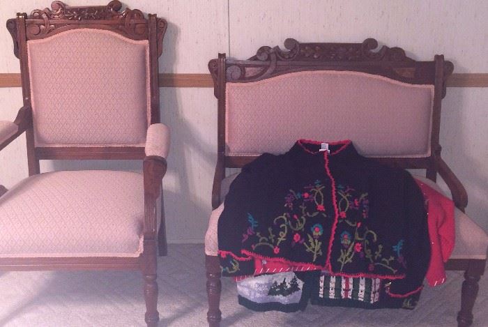 Antique Victorian Settee and Chair, Christmas Sweaters