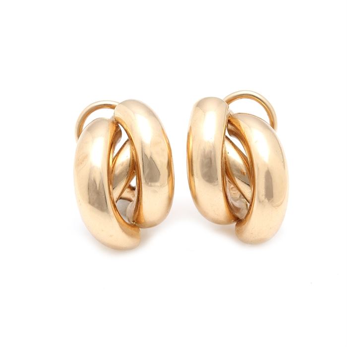 14K Yellow Gold Half Hoop Earrings: A pair of 14K yellow gold half hoop earrings.
