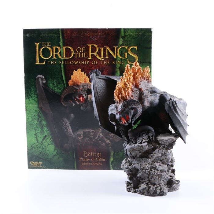 LOTR Balrog Statue: A collectible statue from Sideshow Weta Collectibles. This piece is composed of resin and is in the form of the Balrog based on it’s appearance in the 2001 film The Lord of the Rings: The Fellowship of the Ring. The statue comes with the original packaging.