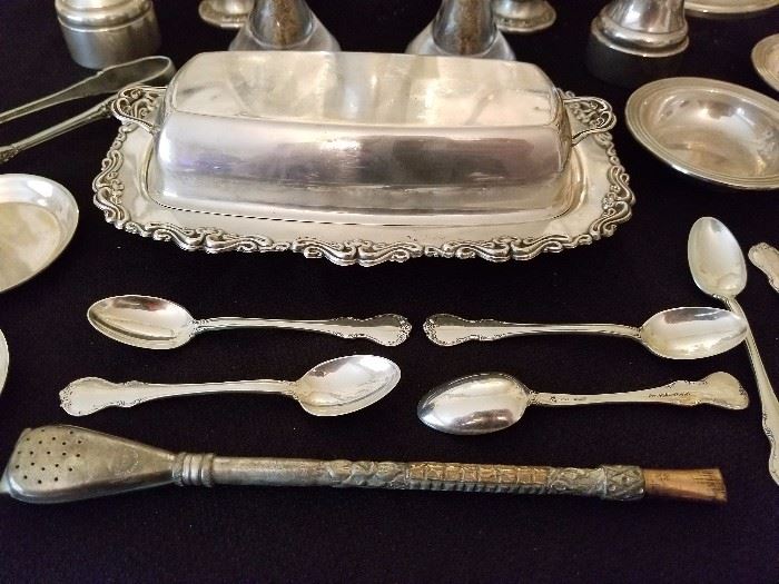 Sterling silver butter dish and spoons 