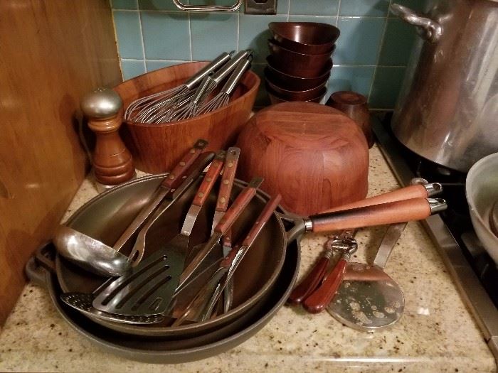 Wooden bowls and pans
