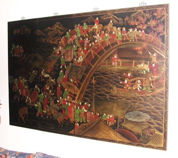 Large asian wall 4-panel painting