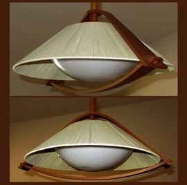 Great Mid Century Modern Hanging Adjustable Teak Lamp 