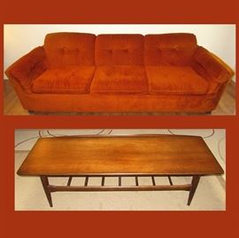 Mid Century Modern Bassett Coffee Table and Mid Century Modern Cool Couch 