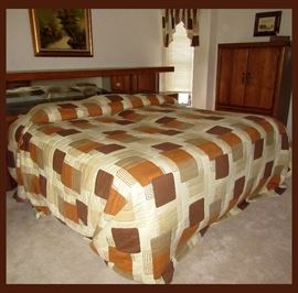 Nice Bedroom Set consists of Large Headboard with Storage, King Size Bed, Men's Chest and Dresser with Mirror 