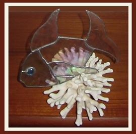 Stained Glass Fish and Coral Sculpture 